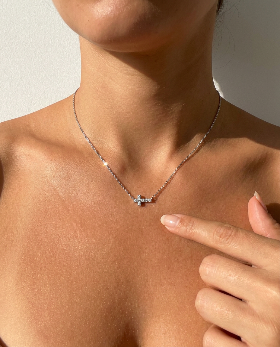 Horizontal Pavé Cross Necklace