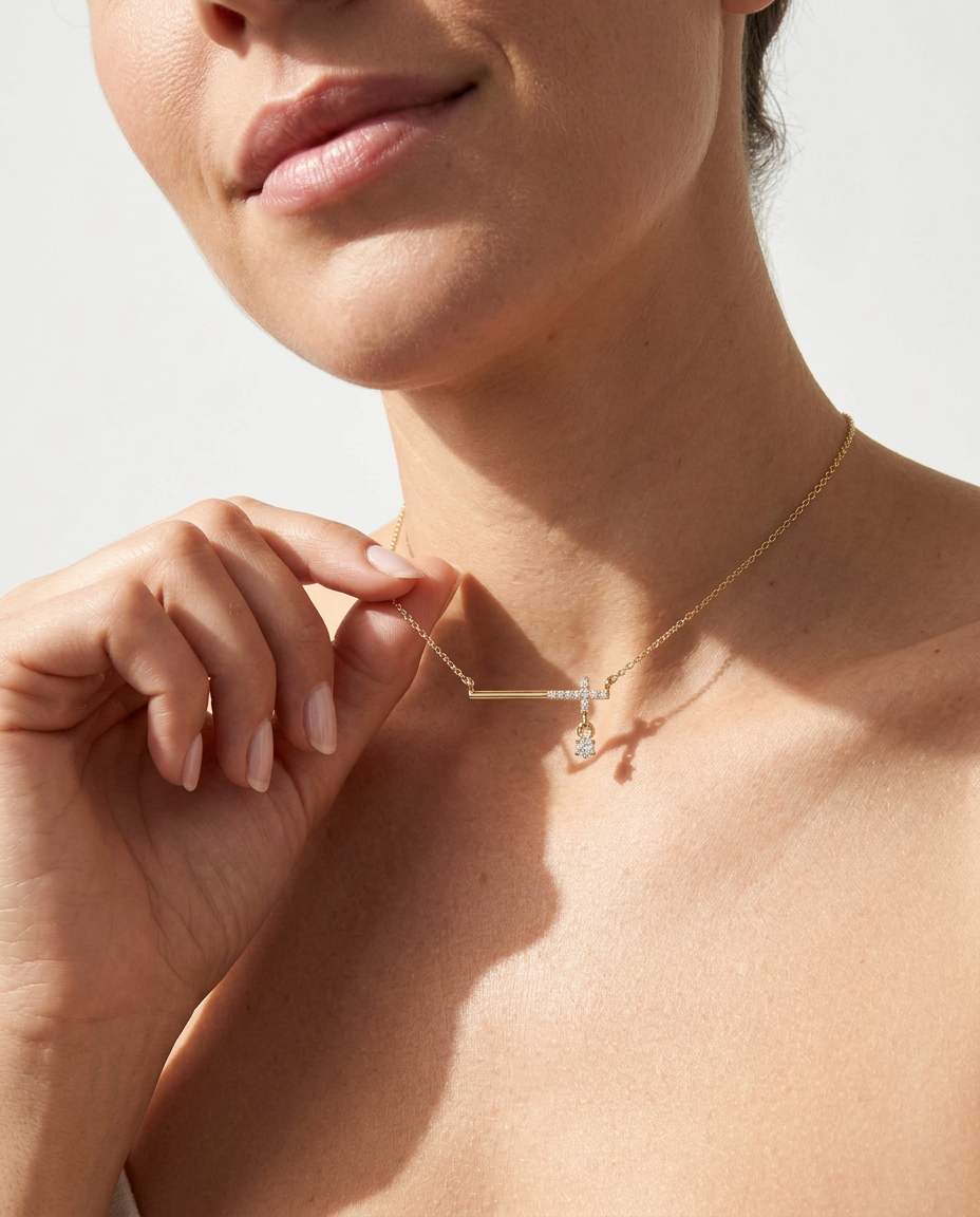 Pavé Cross Bar Necklace