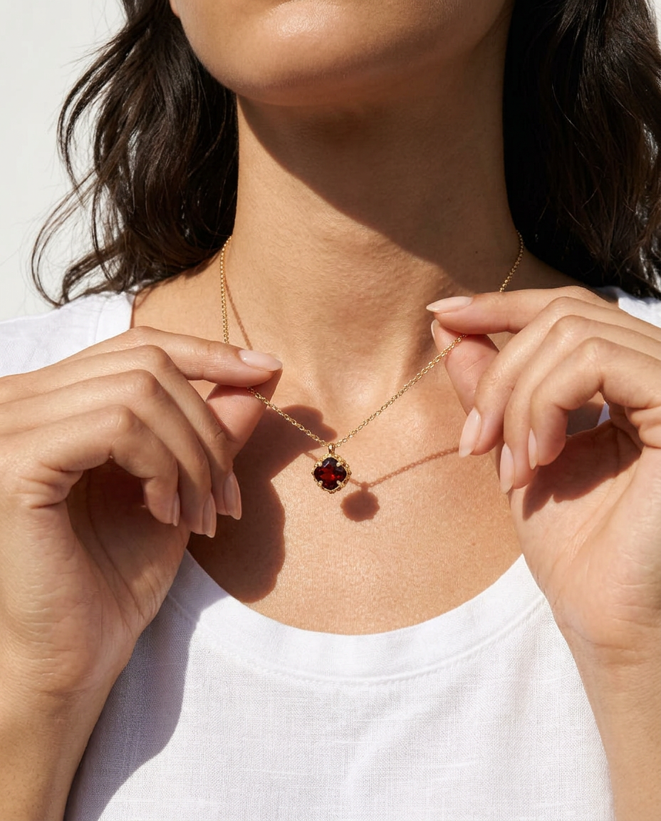 Garnet Solitaire Necklace