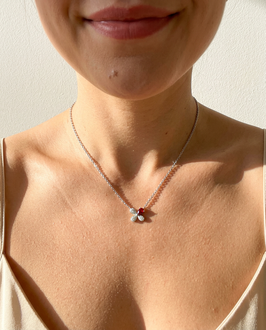 Ruby Clover Pendant Necklace