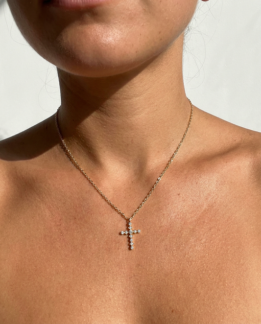 Mixed-Cut Cross Necklace