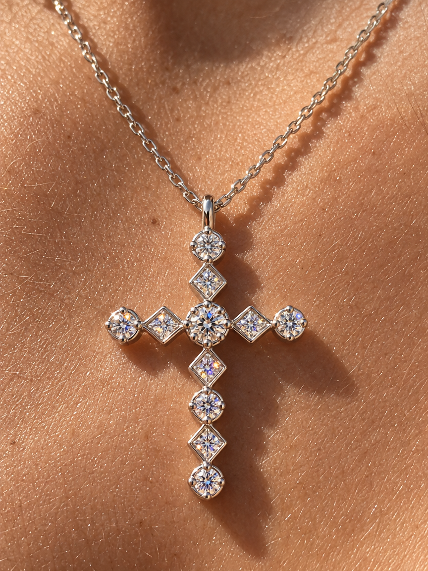 Mixed-Cut Cross Necklace