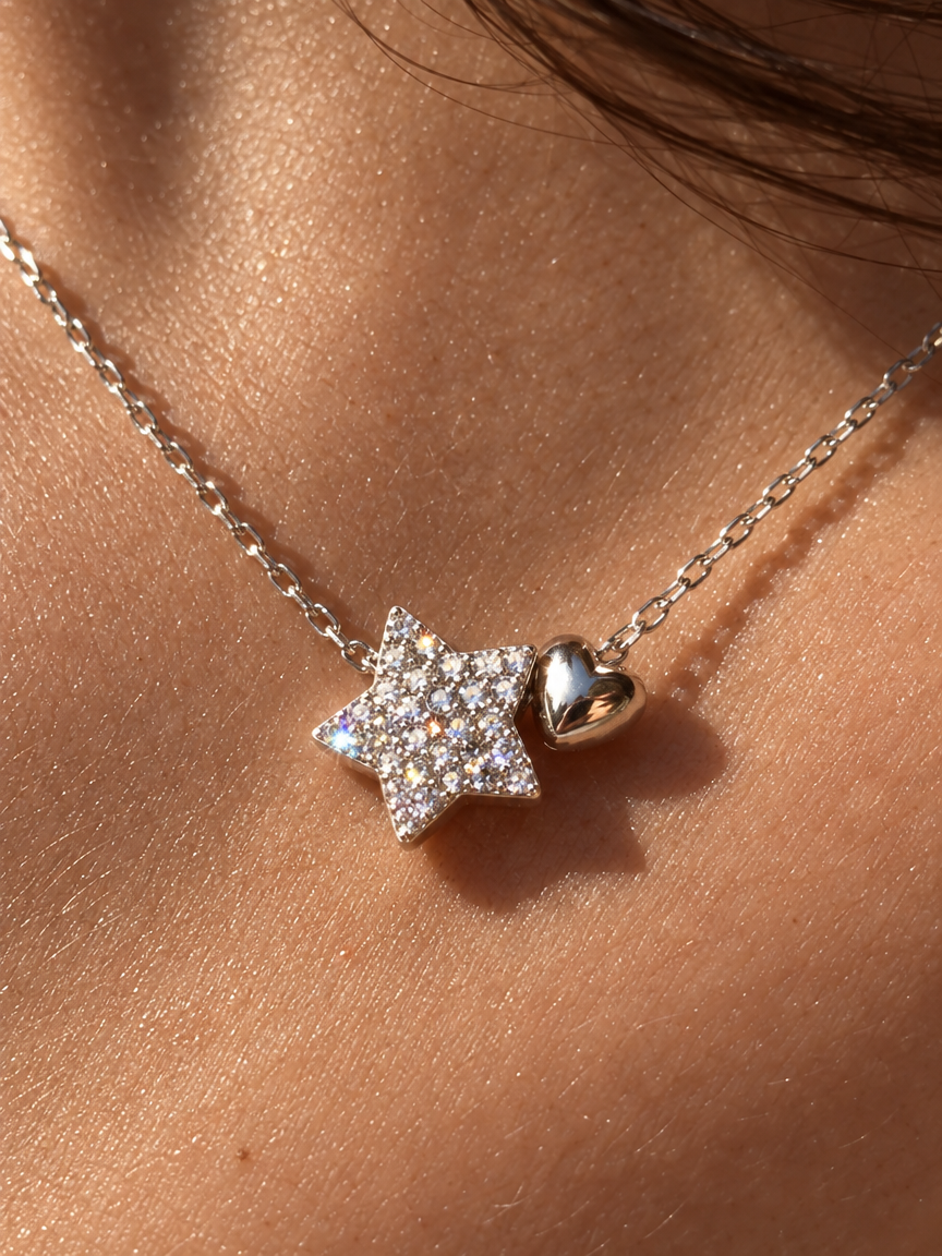 Pavé Star & Heart Necklace