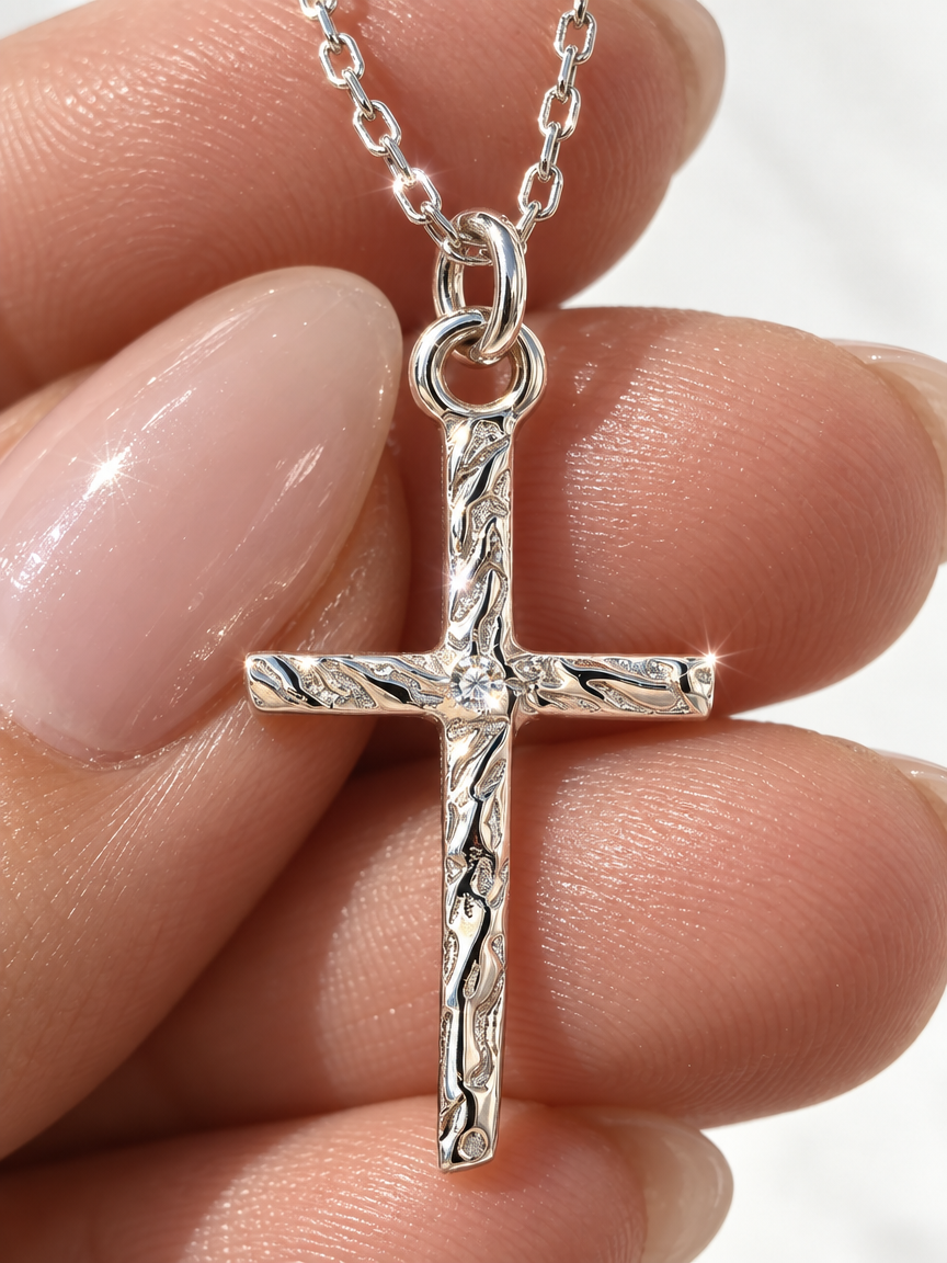 Textured Cross Necklace