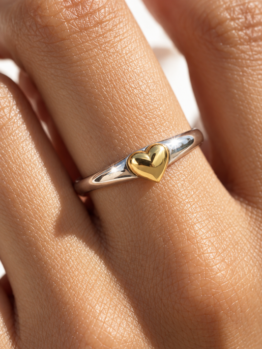 Adjustable Two-Tone Heart Ring