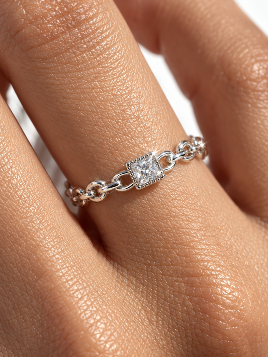 Square Zircon Chain Ring