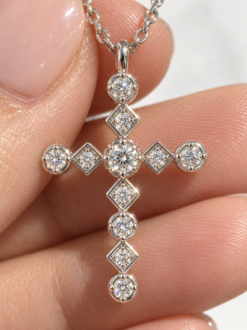 Mixed-Cut Cross Necklace