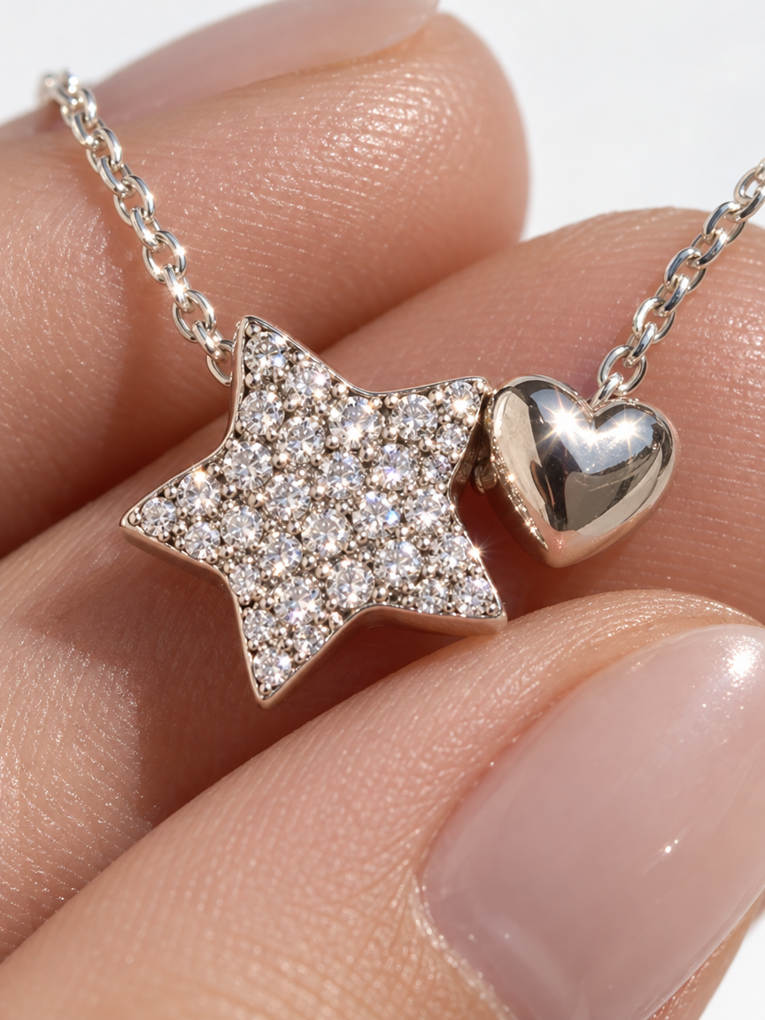 Pavé Star & Heart Necklace