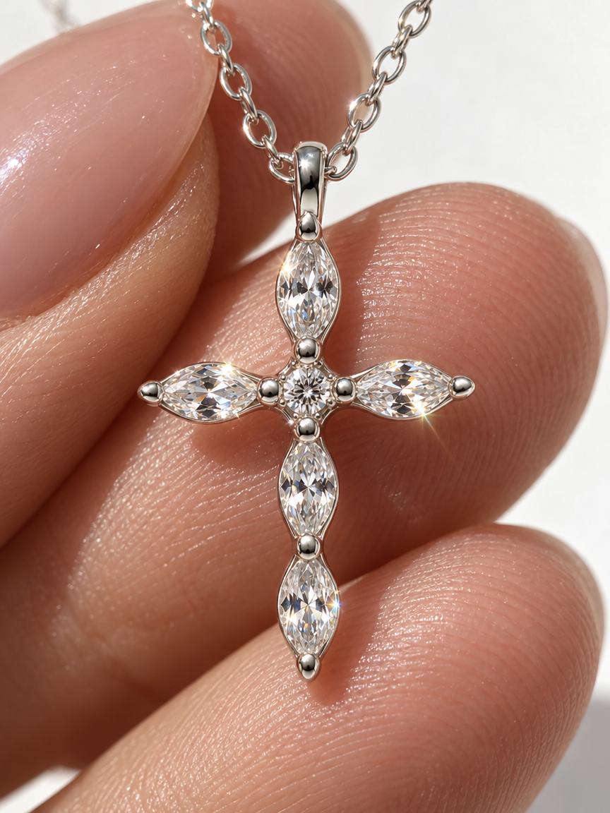 Flower Cross Pendant Necklace