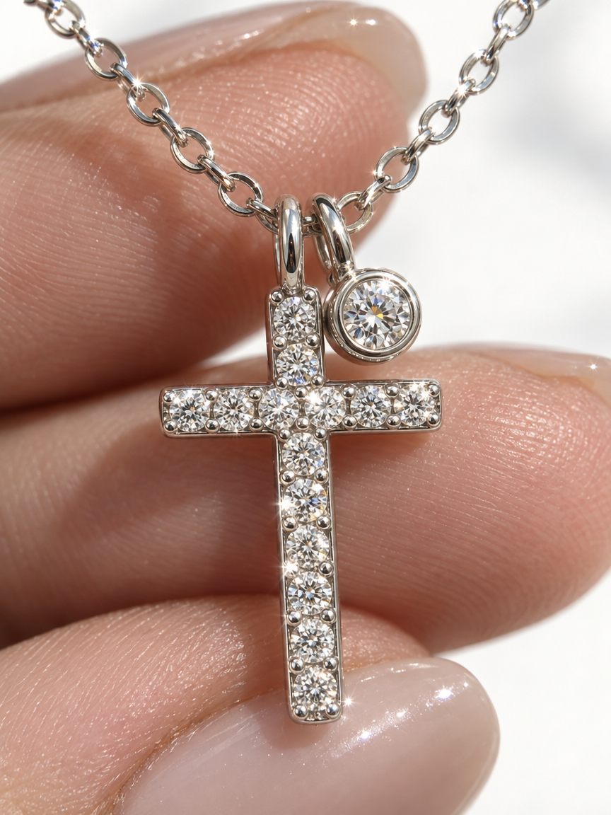 Pavé Cross & Stone Necklace