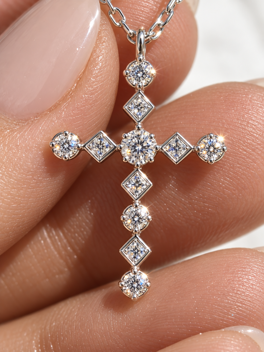 Mixed-Cut Cross Necklace