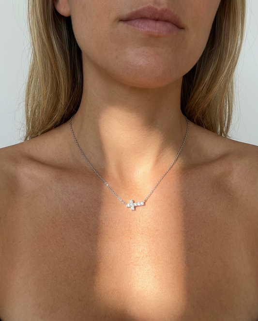 Horizontal Pavé Cross Necklace