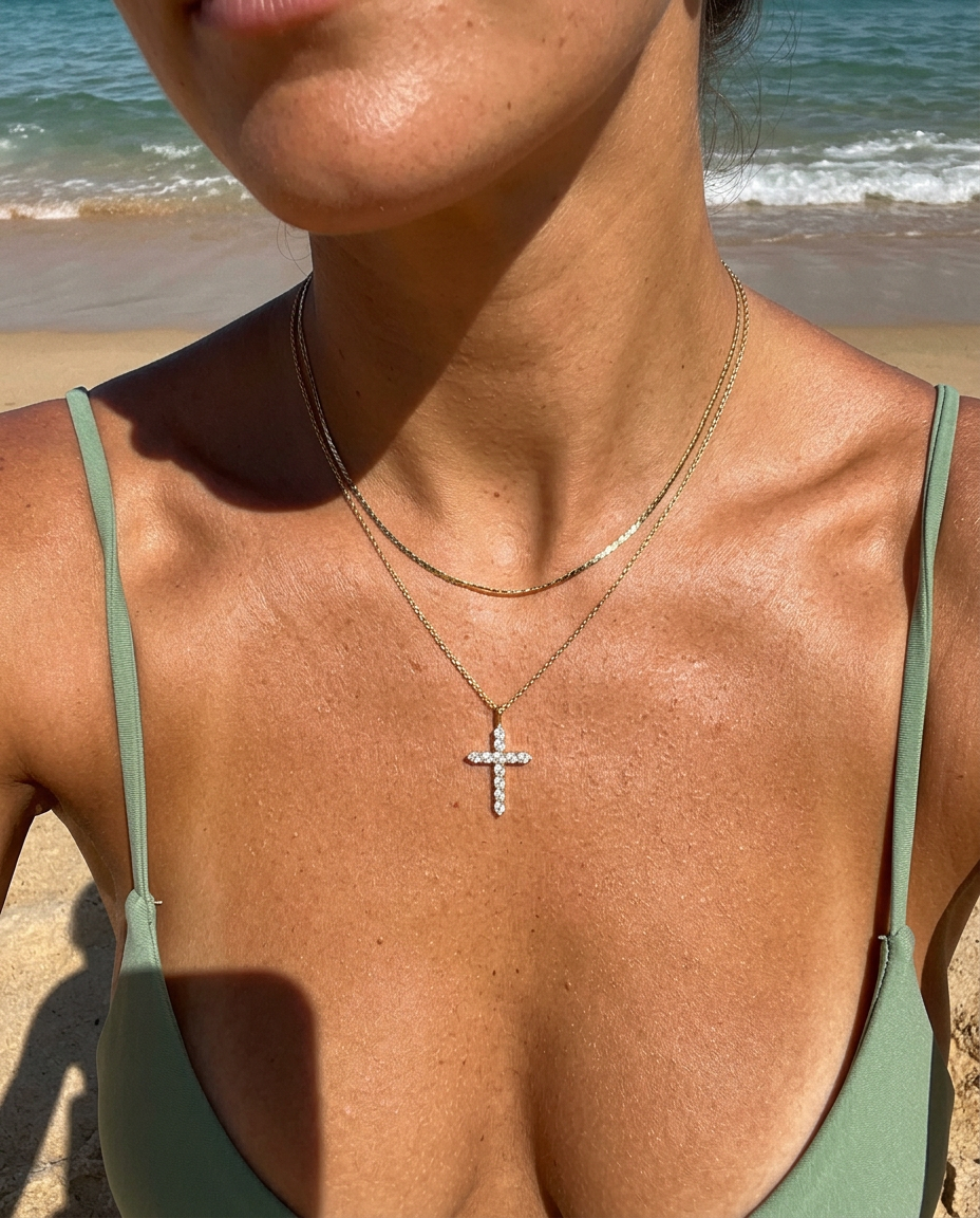 Pavé Cross & S-Chain Necklace Set