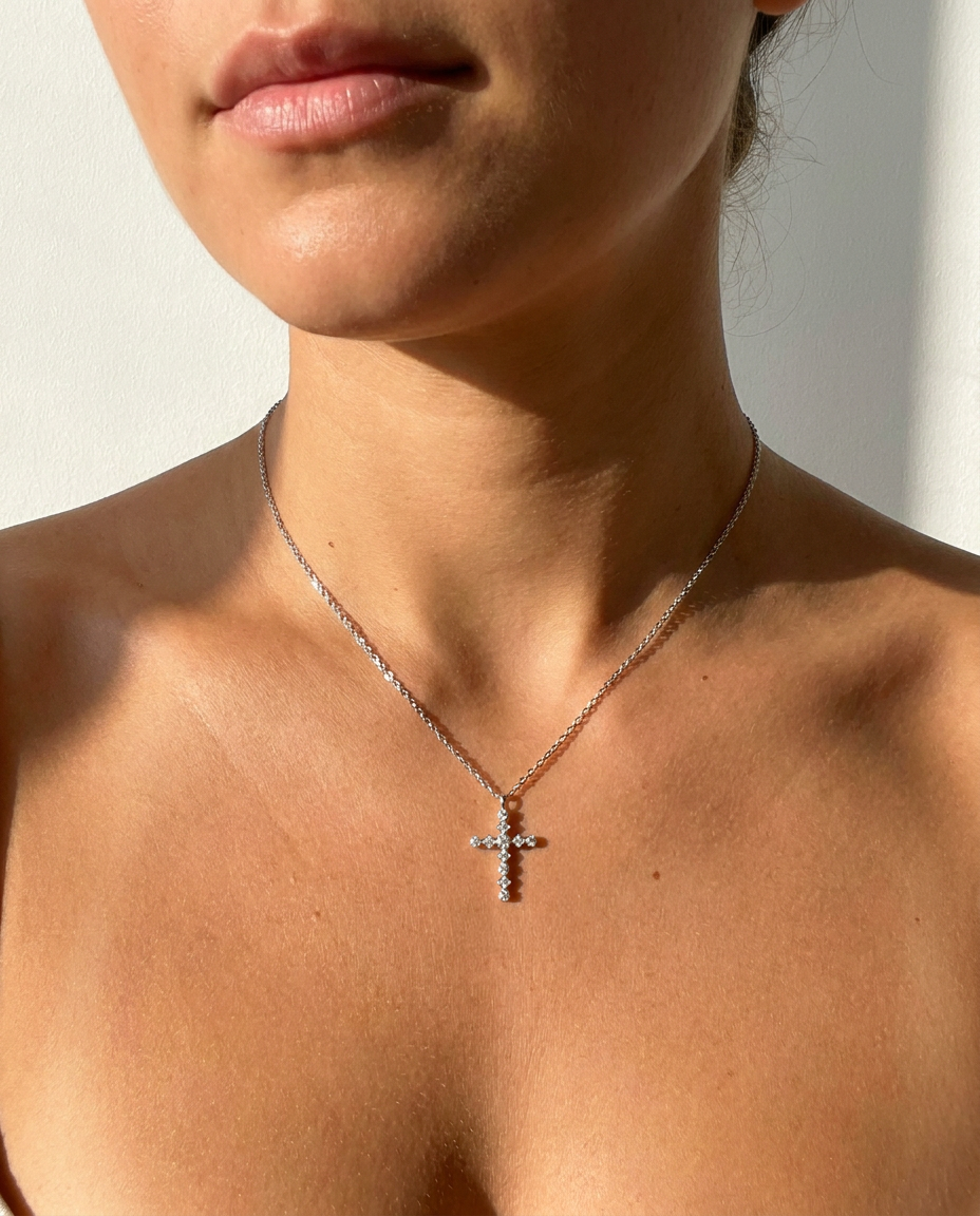 Mixed-Cut Cross Necklace