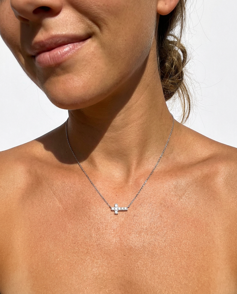 Horizontal Pavé Cross Necklace