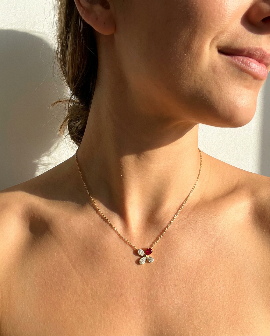 Ruby Clover Pendant Necklace