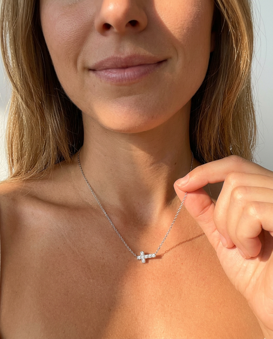 Horizontal Pavé Cross Necklace