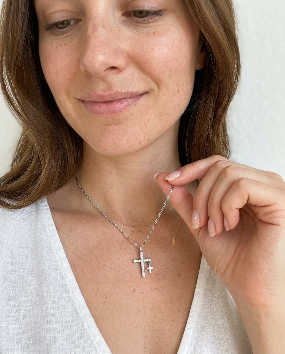 Double Cross Pavé Necklace