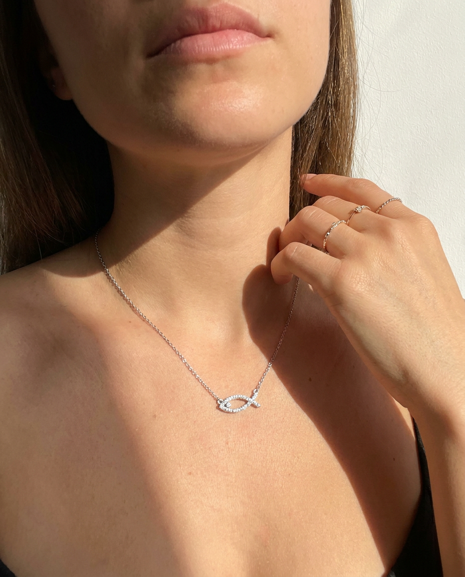 Pavé Fish Pendant Necklace