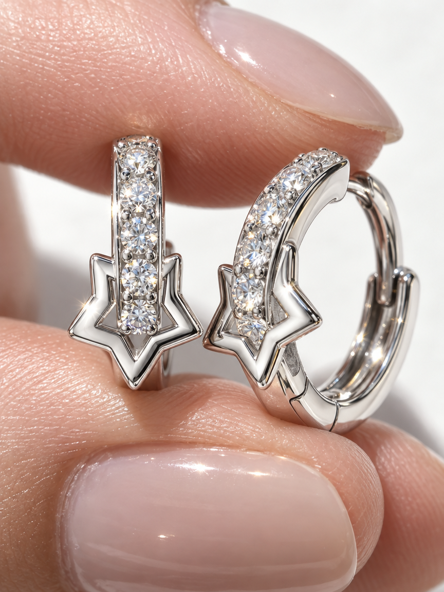 Pentagram Huggie Hoops