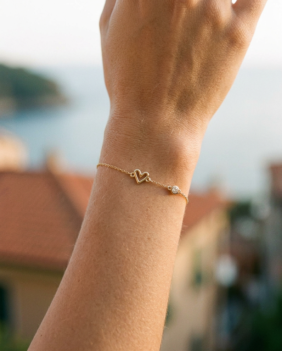 Solitaire & Heart Bracelet