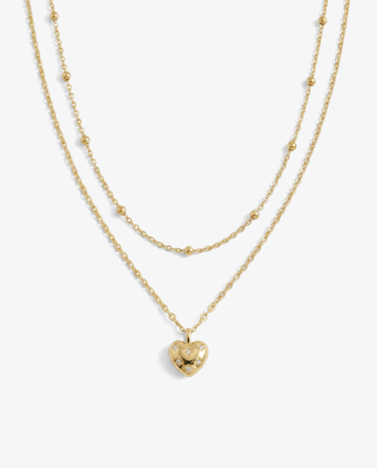 Tiny Heart & Beaded Cable Necklace Set