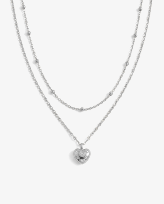 Tiny Heart & Beaded Cable Necklace Set
