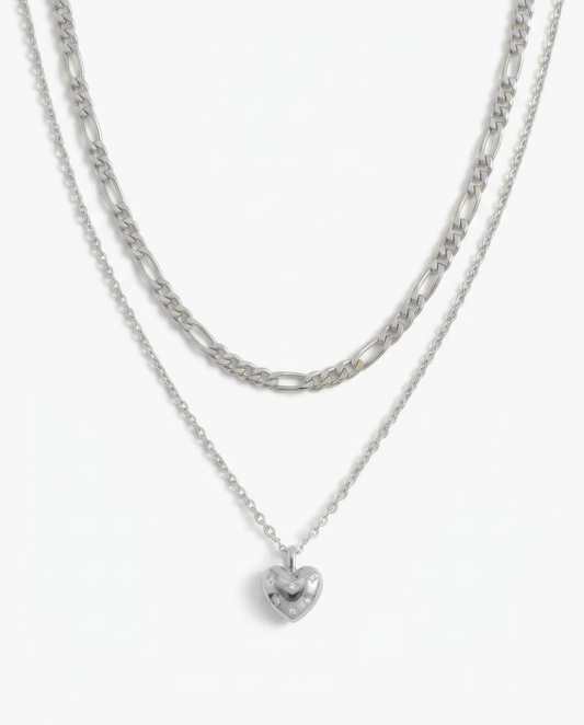 Tiny Heart & Figaro Necklace Set