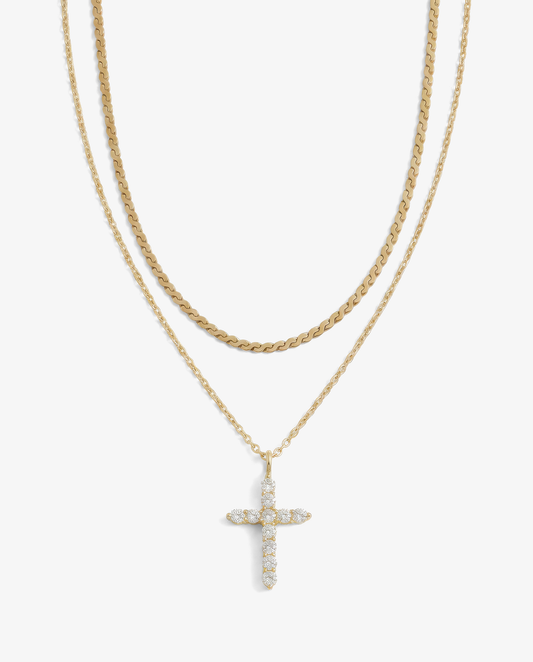 Everyday Pavé Cross & S-Chain Necklace Set