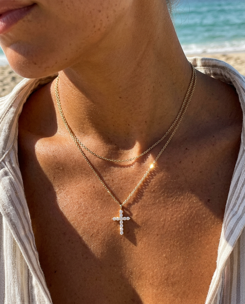 Pavé Cross & Cable Necklace Set
