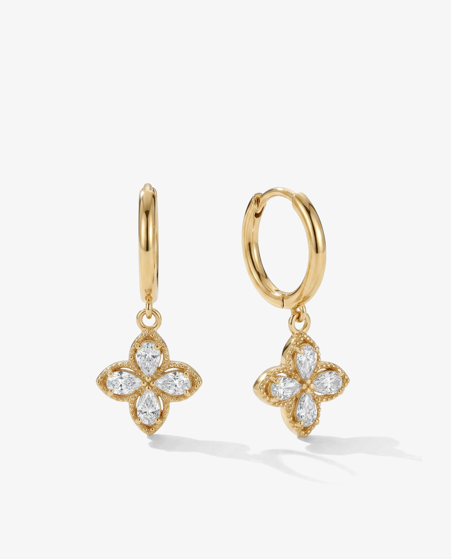 Clover Drop Hoop Earrings