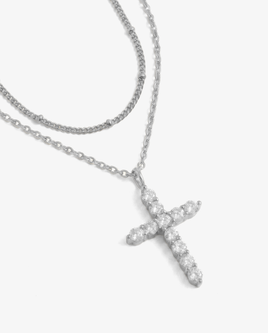 Pavé Cross & Satellite Necklace Set
