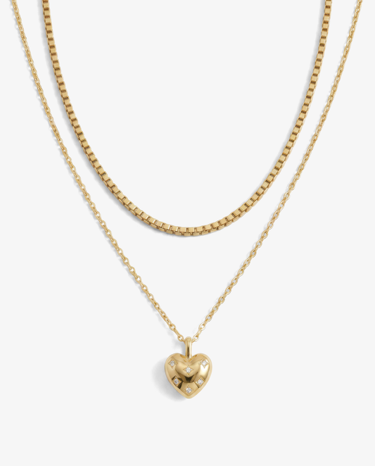 Tiny Heart & Box Necklace Set
