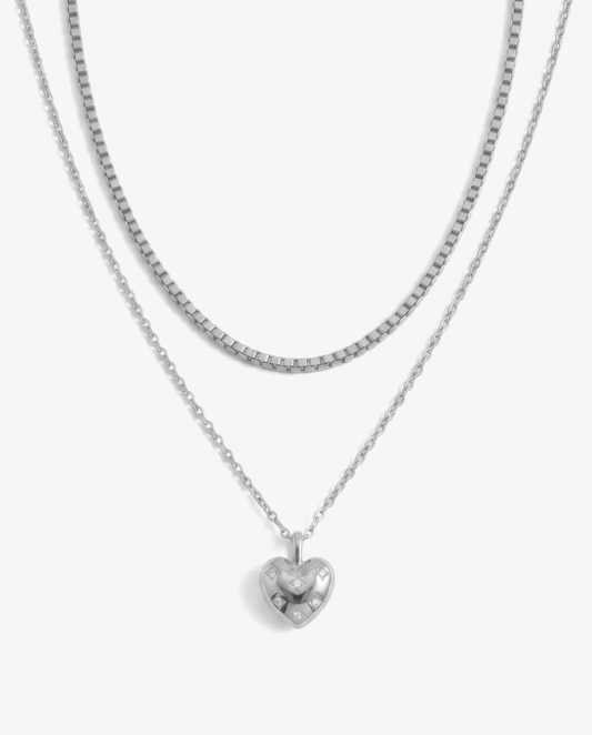 Tiny Heart & Box Necklace Set