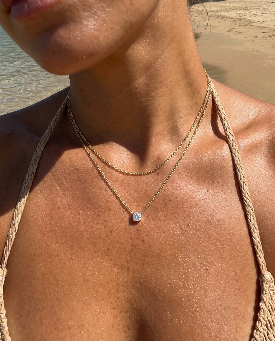 Everyday Solitaire & Cable Necklace Set