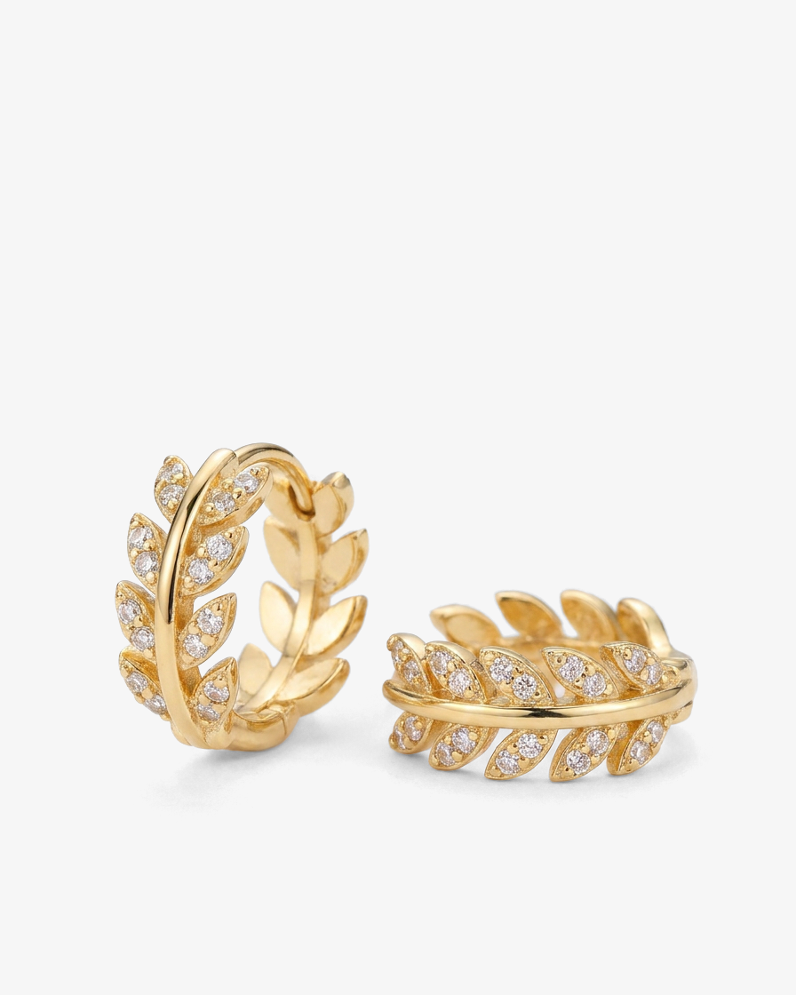 Leaf & Gem Hoop Earrings