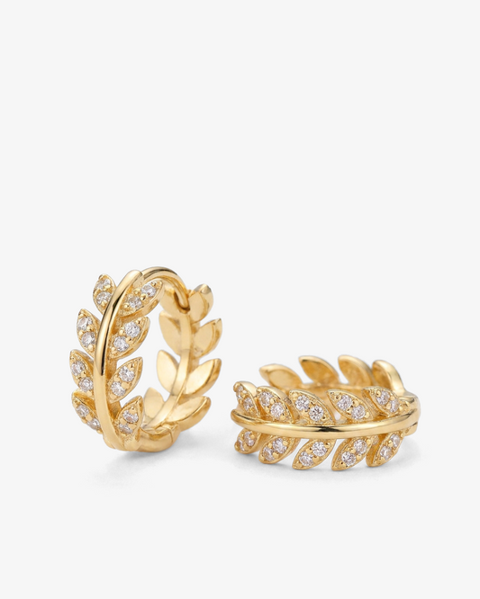 Leaf & Gem Hoop Earrings