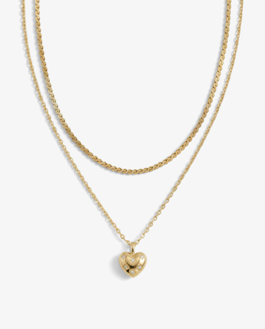 Tiny Heart & S-Chain Necklace Set