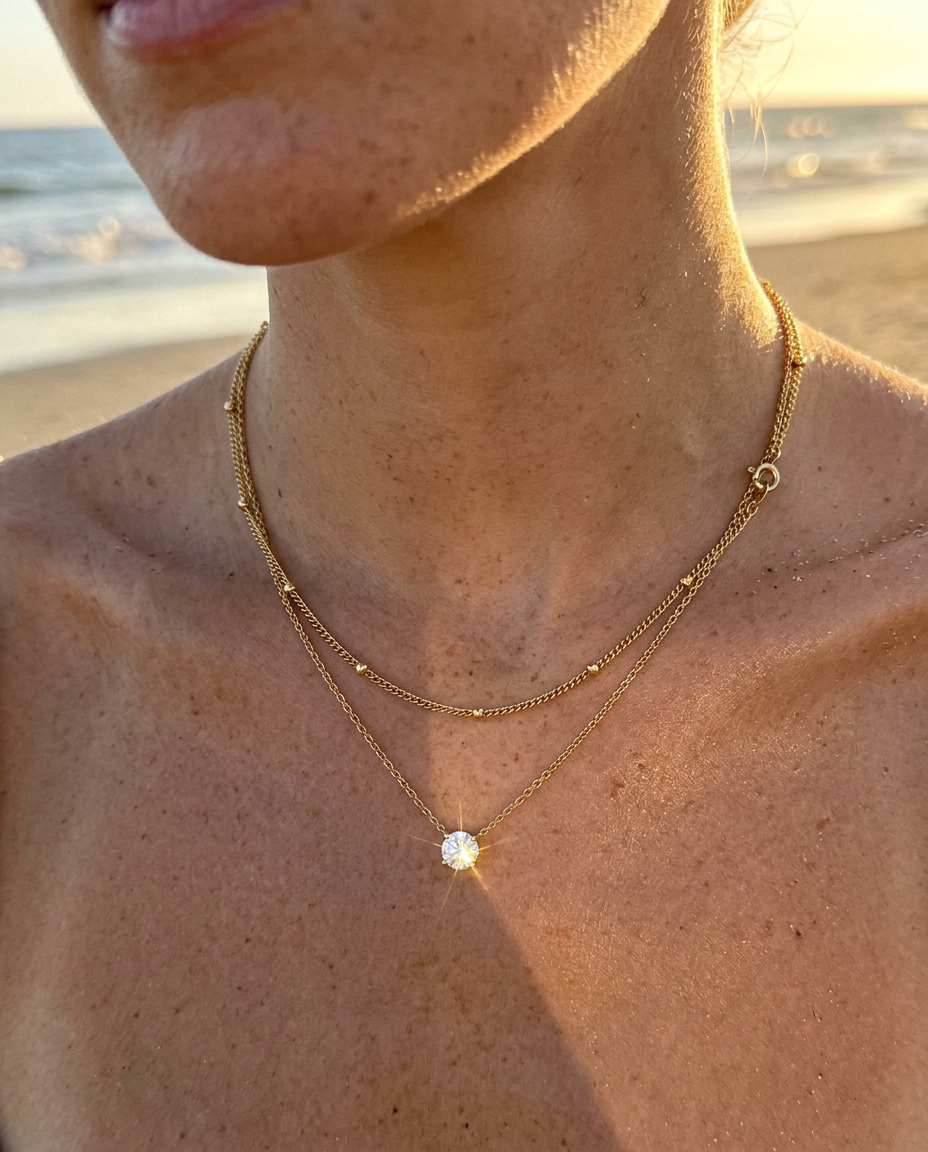 Everyday Solitaire & Satellite Necklace Set