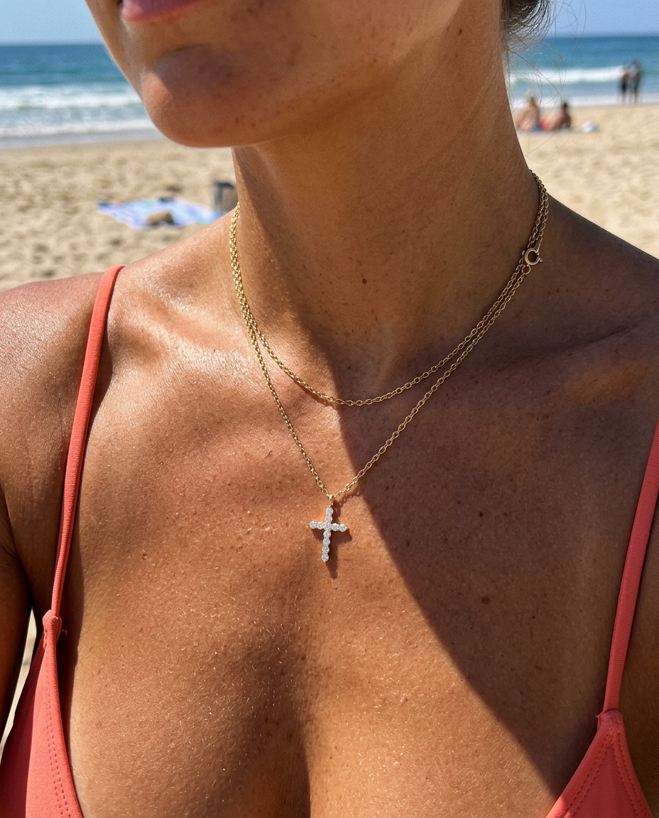Pavé Cross & Cable Necklace Set
