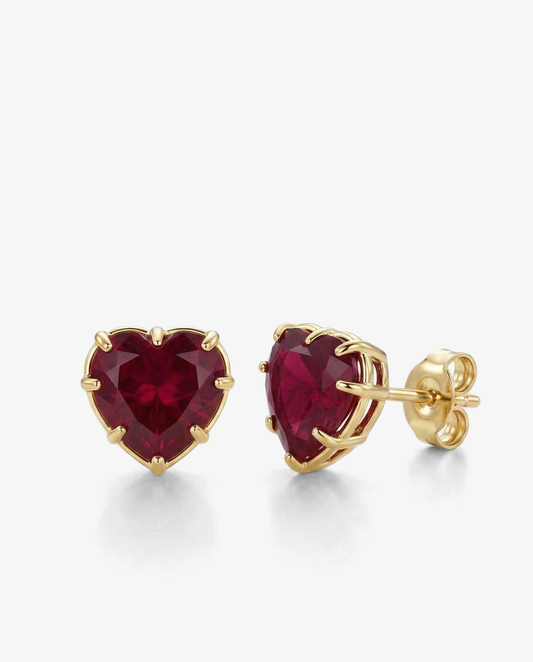 Ruby Heart Studs