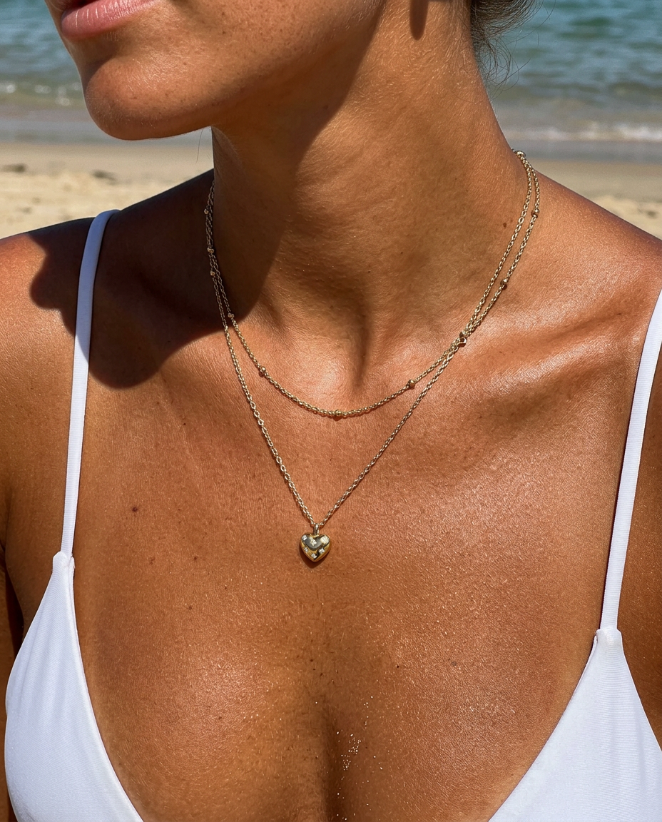Tiny Heart & Beaded Cable Necklace Set