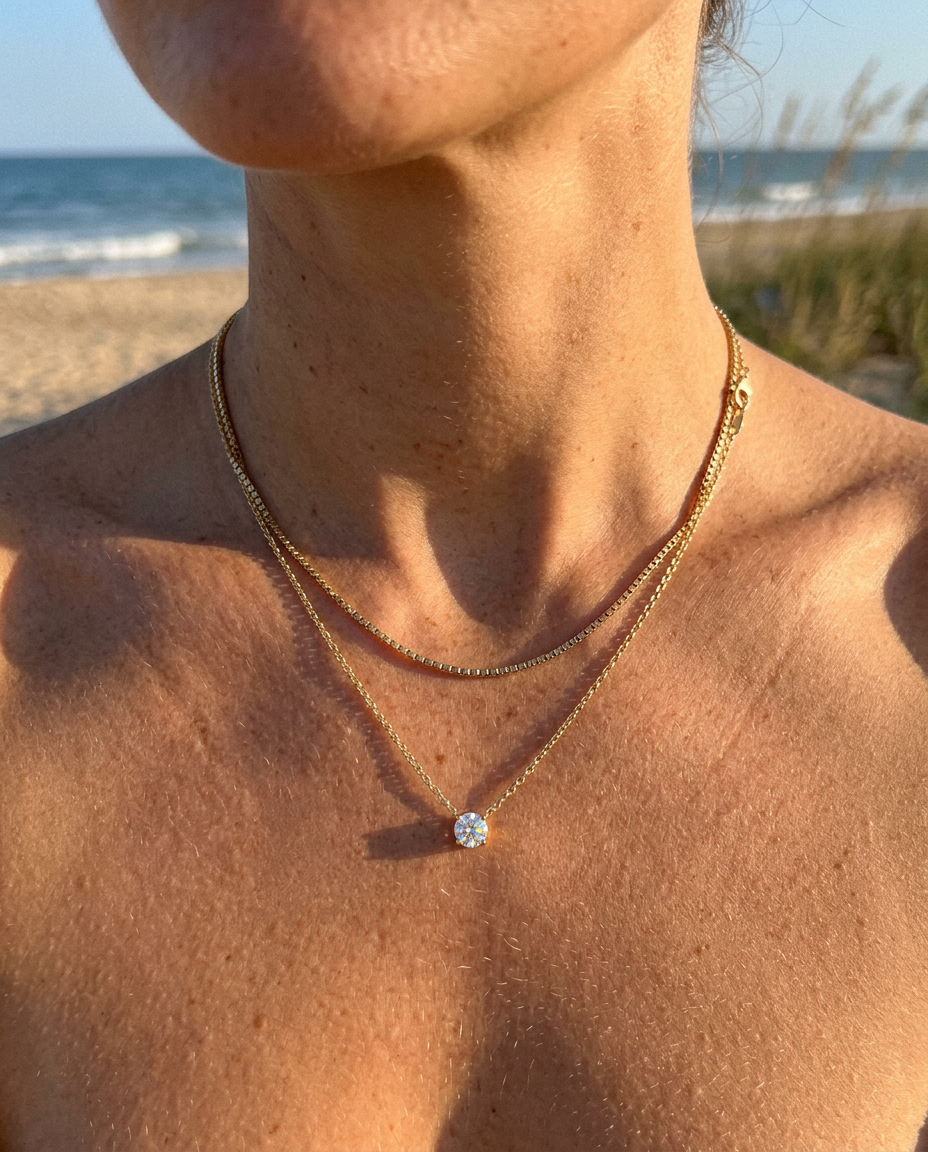 Everyday Solitaire & Box Necklace Set