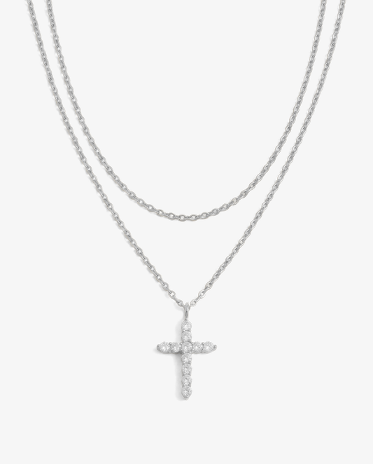 Pavé Cross & Cable Necklace Set