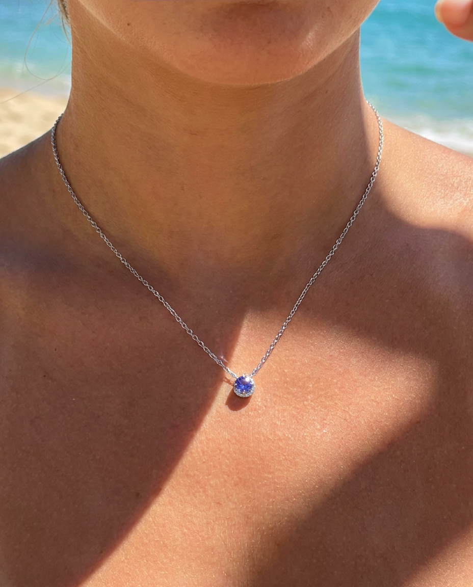 Sapphire Halo Pendant Necklace