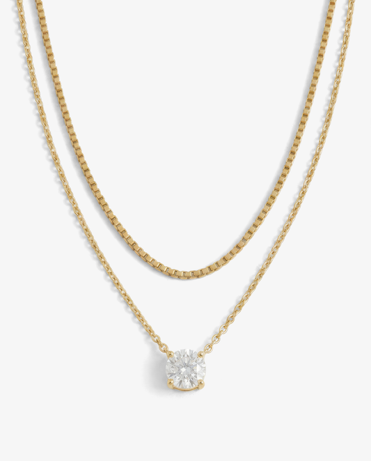 Everyday Solitaire & Box Necklace Set