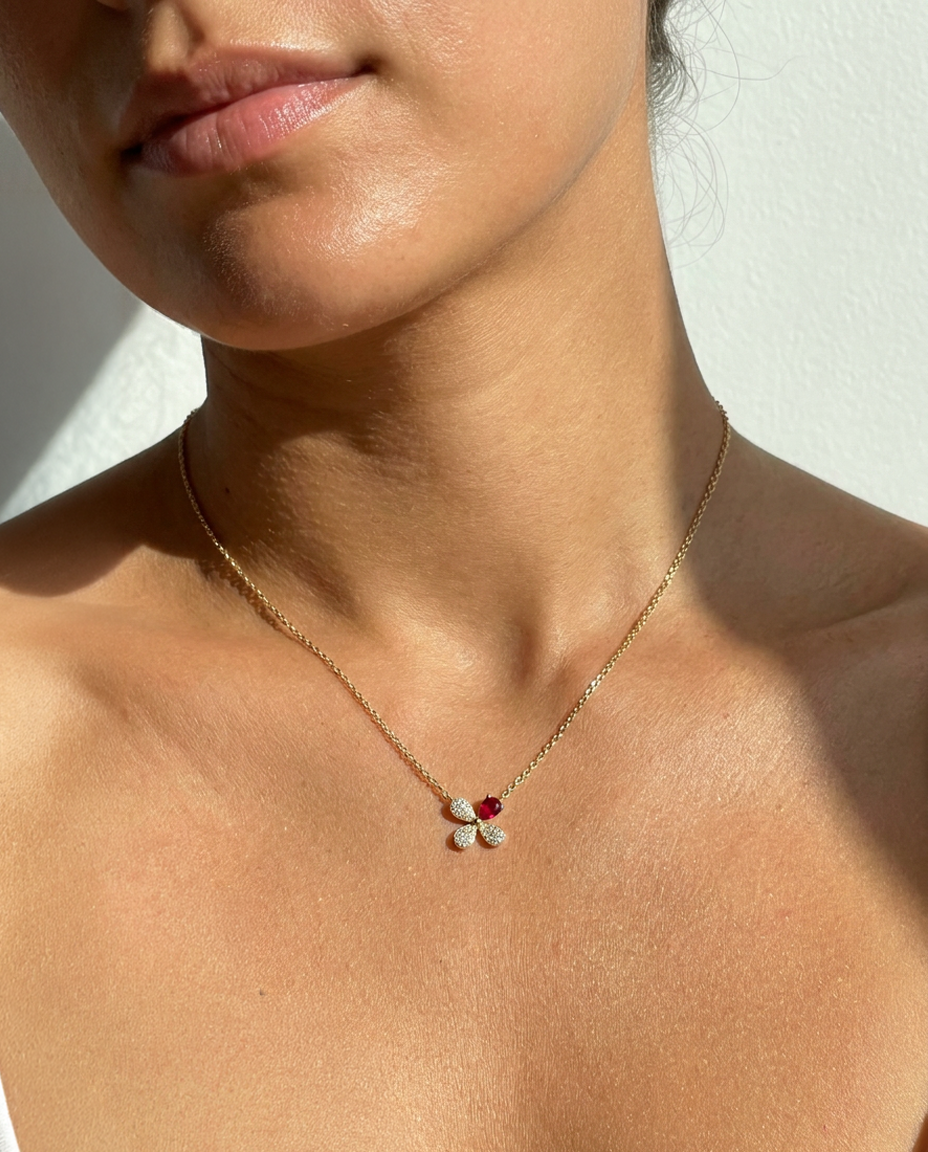 Ruby Clover Pendant Necklace