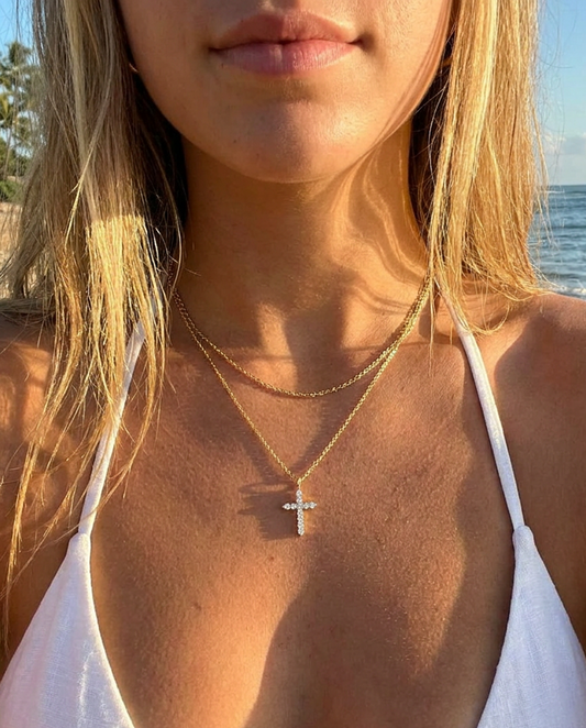Pavé Cross & Cable Necklace Set