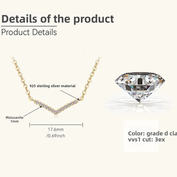 925 Silver / Gold -V Letter Necklace (0.07 Carat)