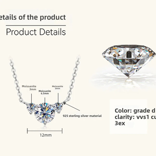 925 Silver / White-Love Three Diamond Necklace (1.2 Carat)